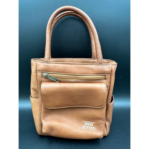 Land Outback Tan Leather Purse With 20" Shoulder Strap & Multiple Pockets - Picture 7 of 14